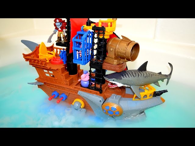 Pirate Ship Captures Peppa Pig - Toy Shark Attack Story Time Video for Kids