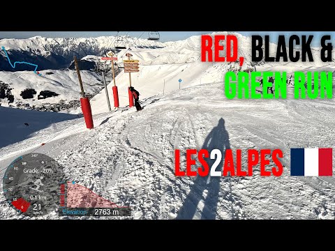 [4K] Skiing Les2Alpes, Vallons du Diable 1 (Red) & Super Diable (Black), France, GoPro HERO11