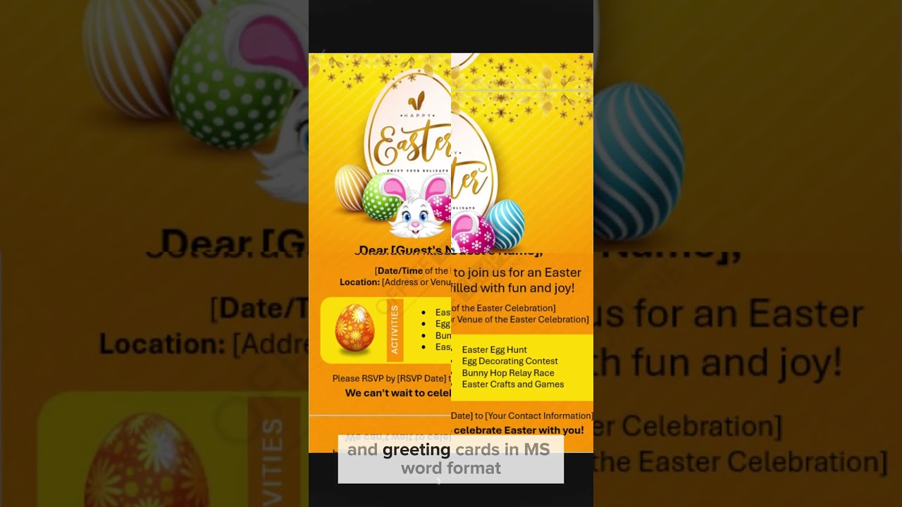 Easter Invitation, and Greeting Card Templates in MS Word Format #Shorts