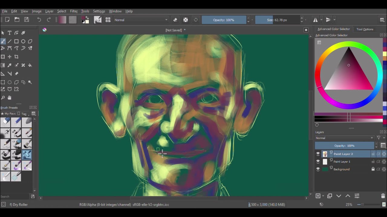 Characterful face: Speed draw in Krita (dry roller) - Portrait practice