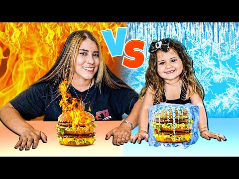 HOT FOOD VS COLD FOOD FOR 24 HOURS WITH MY 2 YEAR OLD SISTER!