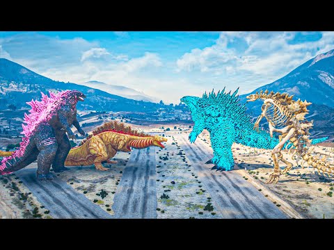 GTA 5 Mods - Godzilla 2024 & Shin Godzilla 2nd vs Skeleton Godzilla & Godzilla Titan