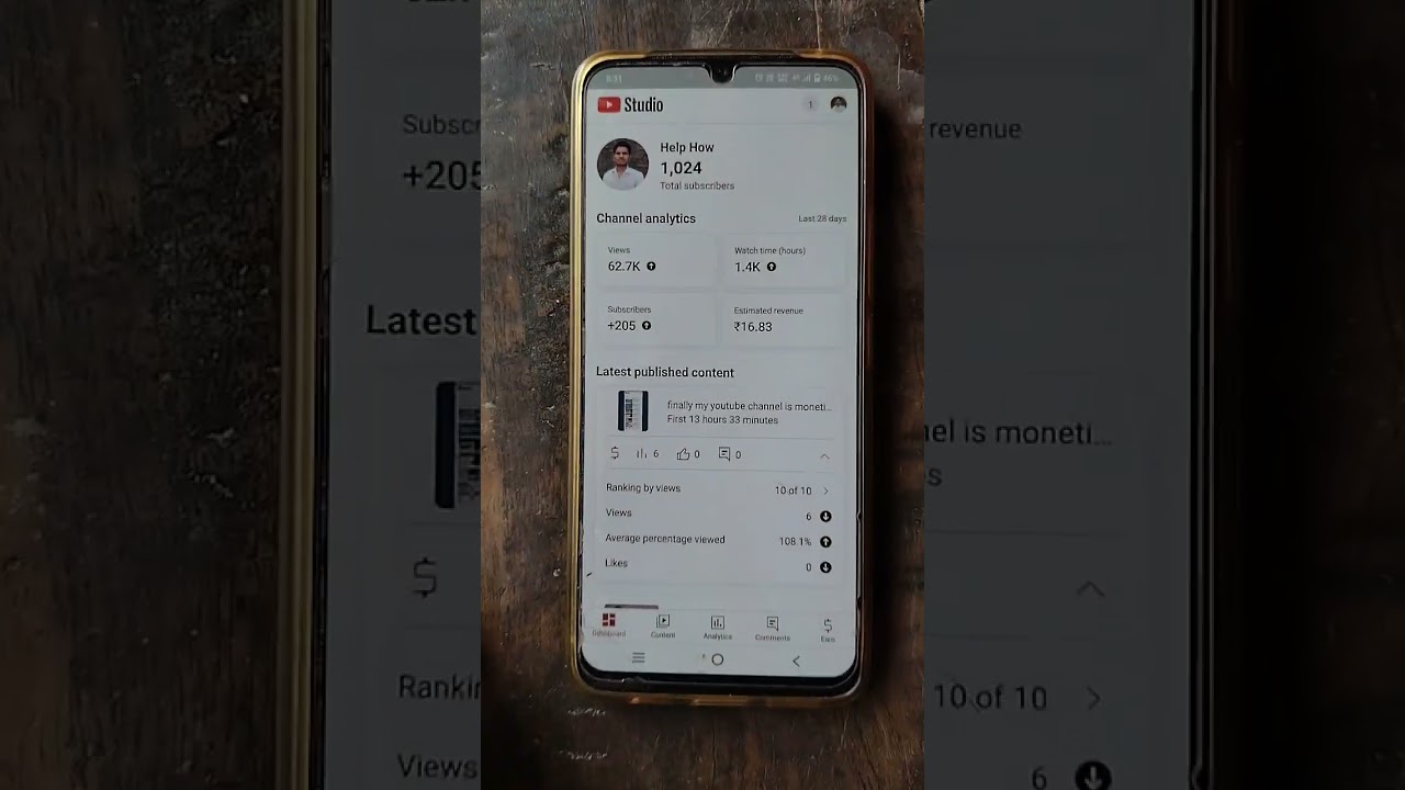 After monetization of youtube channel | First day earning in youtube studio #shorts #youtubeearning