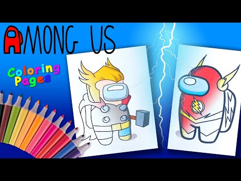 Among Us Coloring Book. Among Us Thor VS Among Us Flash Coloring Pages For Kids