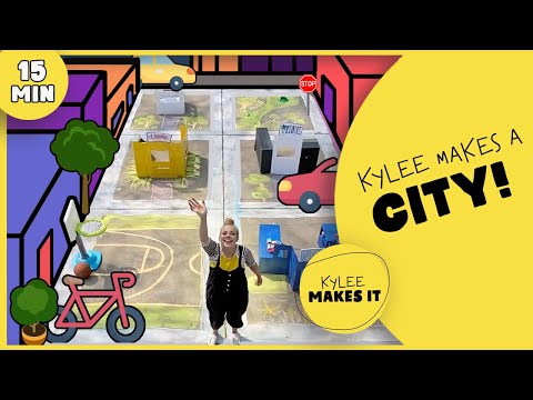 Kylee Makes a City | DIY Sidewalk Chalk, Sidewalk Paint, & Cardboard City! | Summer Kids Art Video