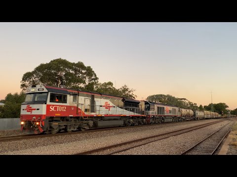 Double Stacked 3MP9 SCT freight with SCT012 CSR021 fuel pod and Crewcar at Crystal Brook 18/12/2024