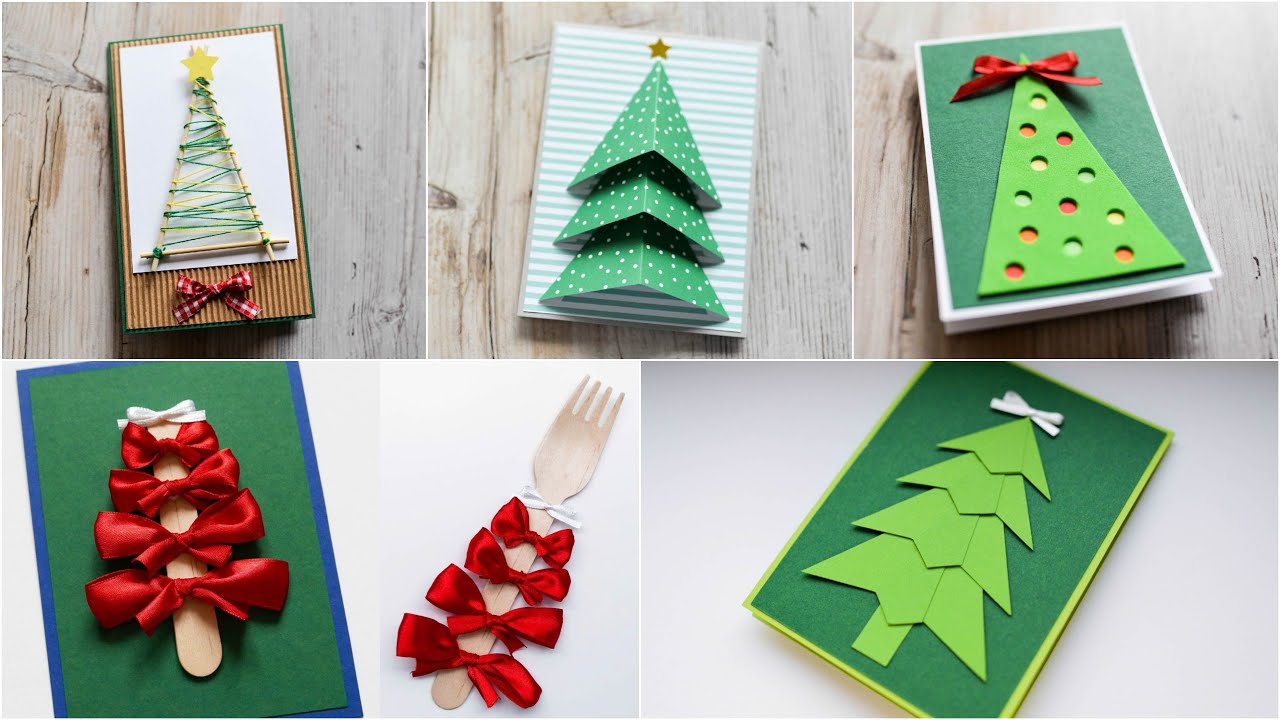 5 Tutorials - How to make : 5 Cards with Christmas Trees  | Kartki Świąteczne - Mishellka DIY