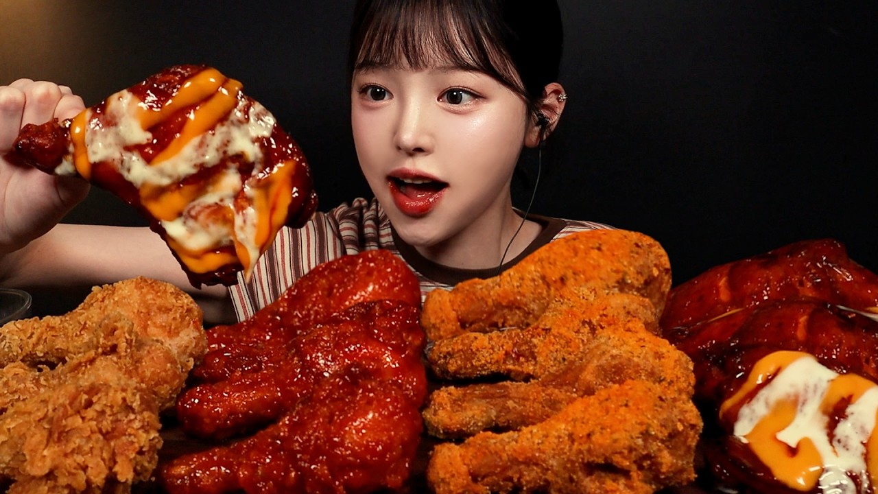 SUB)겉바속촉 bbq 황금올리브에 매운 양념치킨 먹방!🍗뿜치킹 자메이카통다리까지 치킨파티 꿀조합 Chicken 