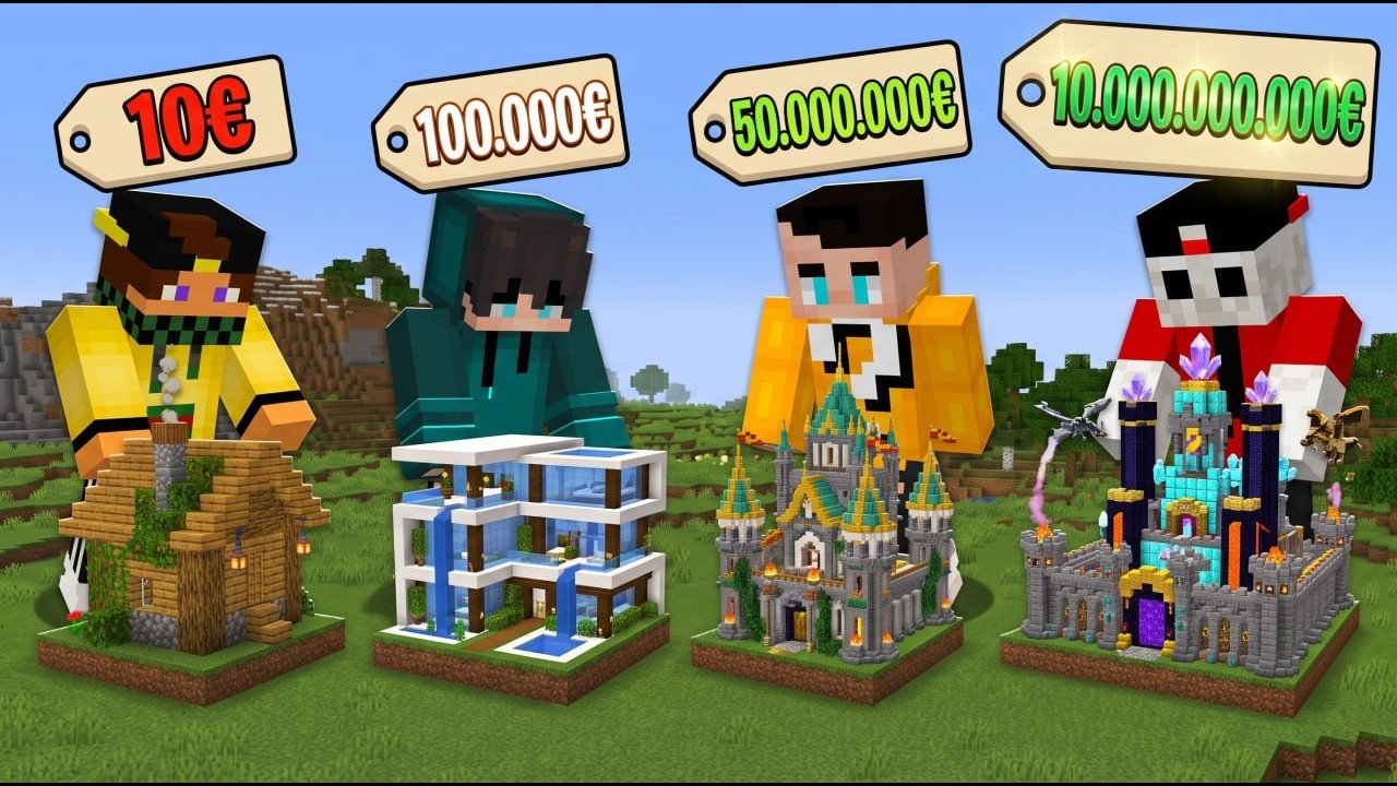 0€ vs 1€ vs 10.000€ vs 1.000.000€ GARA DI COSTRUZIONE SIMPATICA - MINECRAFT