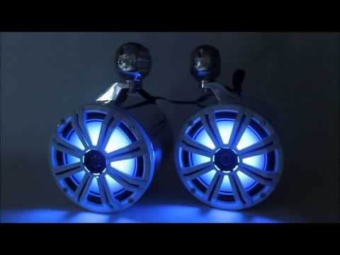 Kicker 8" Marine KM84LCW Tower Speakers & Polished Cans-NEW with RGB LEDs