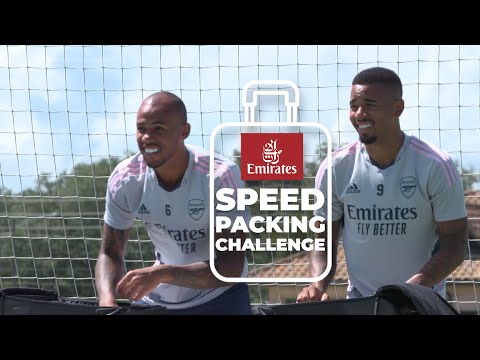 Emirates Speed Packing Challenge | Gabriel Jesus, Gabriel Magalhães, Gabriel Martinelli, Nico Pepe