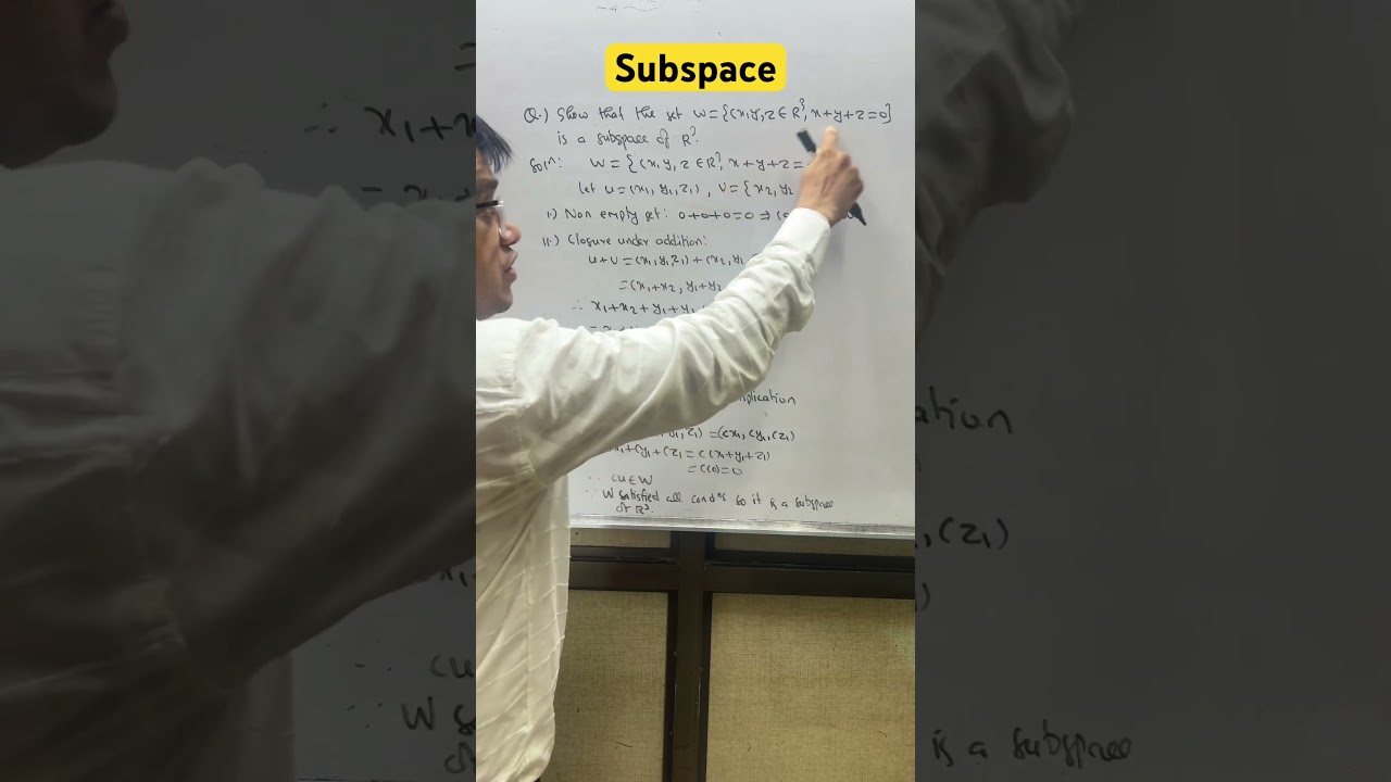 Subspace Proof! 📝 Is W = {(x, y, z) ∈ R³ : x + y + z = 0} a Subspace of R³? 🤔#subspace