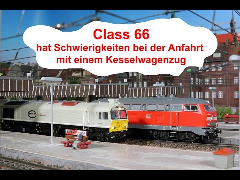 3x Oberfranken (69) - Class 77 hat Schwierigkeiten bei der Anfahrt mit einem Kesselwagenzug