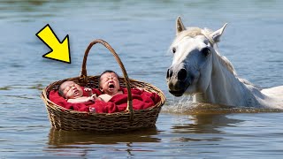 HOMBRE RICO ARROJA A SUS GEMELOS RECIÉN NACIDOS AL RÍO, pero lo que hace el CABALLO después…