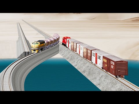 Impossible Rail Crossing Tracks vs Trains Crossing - Beamng Drive