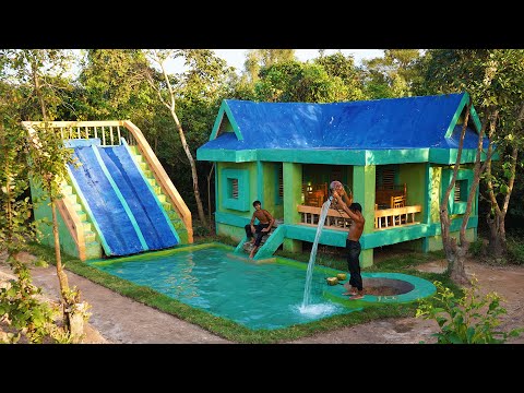 Build Amazing 2 Extreme Waterslide into  Underground Swimming Pool With Water Well And Luxury House