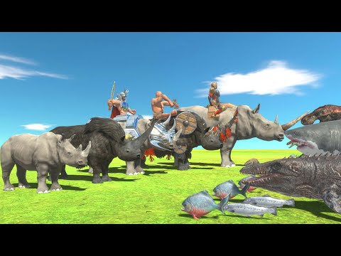 Rhinoceros Team VS Dinosaurs + Aquatics - Animal Revolt Battle Simulator