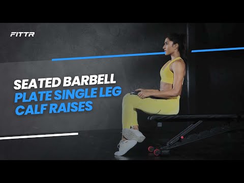Seated barbell plate single leg calf raises