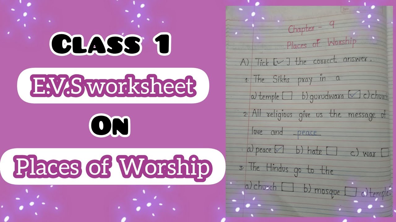 Class 1 E.V.S Worksheet | Chapter 9 - Places of Worship | Part 2