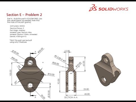 Solidworks CSWA Exam Practice | PART MODELLING | Section E - 2