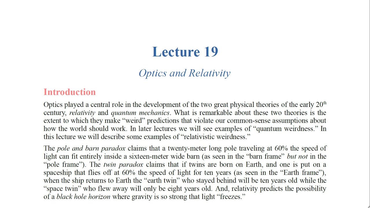 MOp Lecture 19 Optics and Relativity