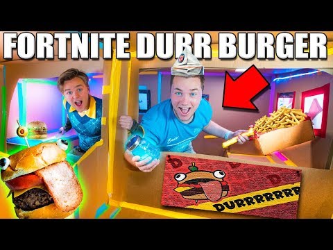 Real Life Fortnite Food Durr Burger Box Fort Food Challenge - fortnite durr burger shirt roblox