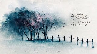 Magical Indigo Winter Landscape | Relaxing Watercolor Painting Tutorial