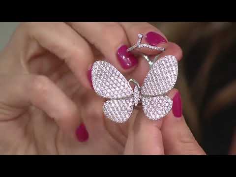 Diamonique Flexible Moving Butterfly Ring, Sterling Silver on QVC