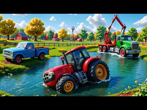 Farm Works: Backhoe Tractor Rescues Tractor Sinking in Lake 🚜🌊