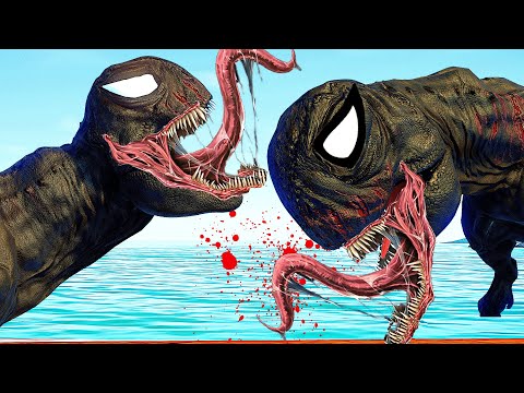 Jurassic World Evolution – Venom Vs Tyrannosaurus VS Captain America Spinosaurus Dinosaurs Fight