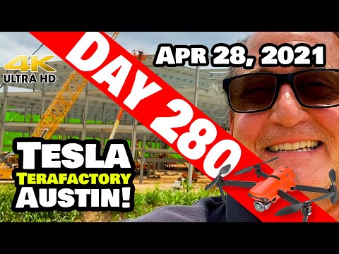 Tesla Gigafactory Austin 4K  Day 280 - 4/28/21 - Terafactory Texas - SUPER WINDY AT GIGA TEXAS!