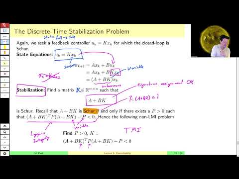 MAE509 (LMIs in Control): Lecture 5, part D - Controllability in Discrete Time