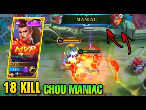 MANIAC Chou Unstoppable Offlaner! | TOP 1 GLOBAL CHOU BY HAZA Gaming  -  Mobile Legends