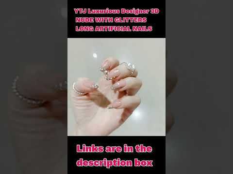 YTJ Luxurious Designer 3D NUDE WITH GLITTERS LONG ARTIFICIAL NAILS