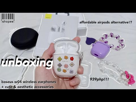 📦baseus encok w04 + aesthetic accessories unboxing | airpods alternative 💌 shopee ph