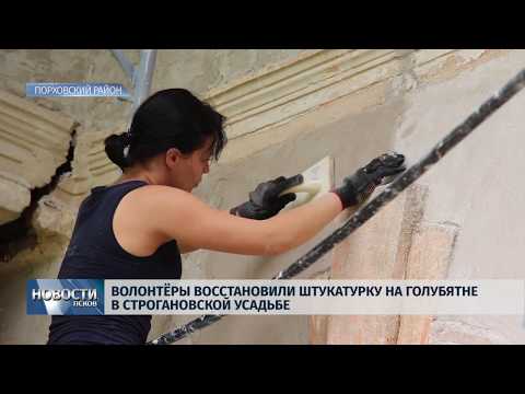 Новости Псков 29.07.2019 / Волонтеры восстановили штукатурку на голубятне в Строгановской усадьбе