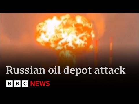 Massive blaze at Russian Black Sea oil depot after Ukrainian drone attack | BBC News