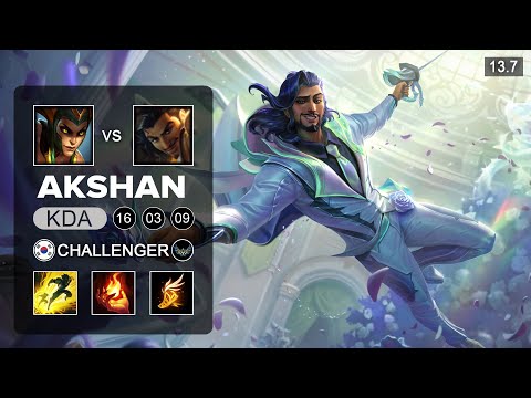 Akshan vs Cassiopeia Mid - KR Challenger - Patch 13.7 Season 13
