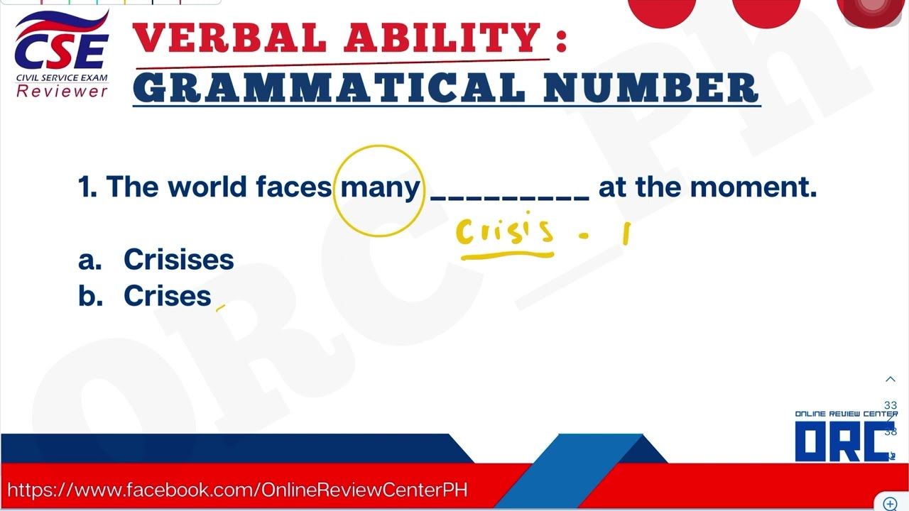 NOUN (GRAMMATICAL NUMBER)  / CIVIL SERVICE EXAM REVIEW / ENGLISH TOPICS TO REVIEW