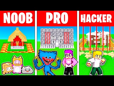 Minecraft NOOB vs PRO vs HACKER SAFEST BASE BUILDING CHALLENGE! (HUGGY WUGGY, MR. HOPPS, & MORE!!!)