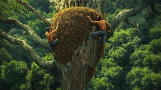 High Tree Climb for a Mini Beehive: Danger Big, Honey Small