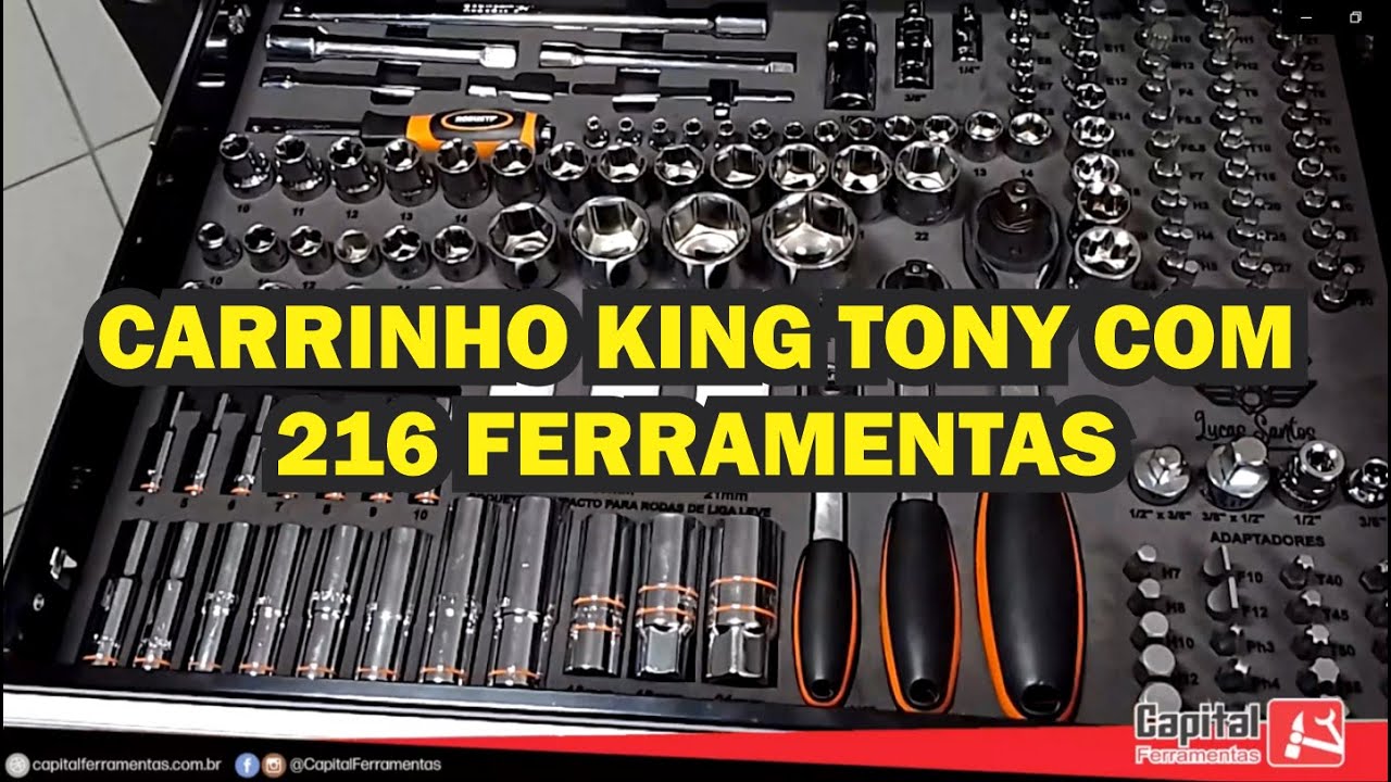 Carrinho 7 Gavetas King Tony com 216 ferramentas