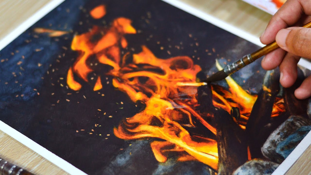 Painting realistic fire using watercolors by Kembart