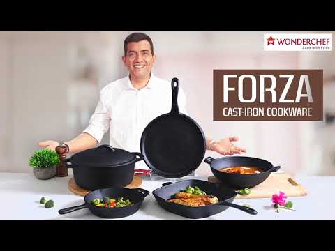 Forza 24 cm Cast-iron Kadhai with lid combo, Pre-Seasoned Cookware, Induction Friendly, 1.9L, 3.8 mm