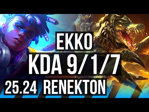 EKKO vs RENEKTON (MID) | Good KDA: 9/1/7 | KR Challenger | 25.24