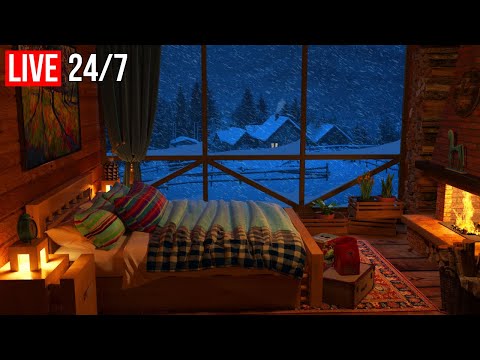 ???? Deep Sleep with Blizzard and Fireplace Sounds | Cozy Winter Ambience and Howling Wind - Live 24/7