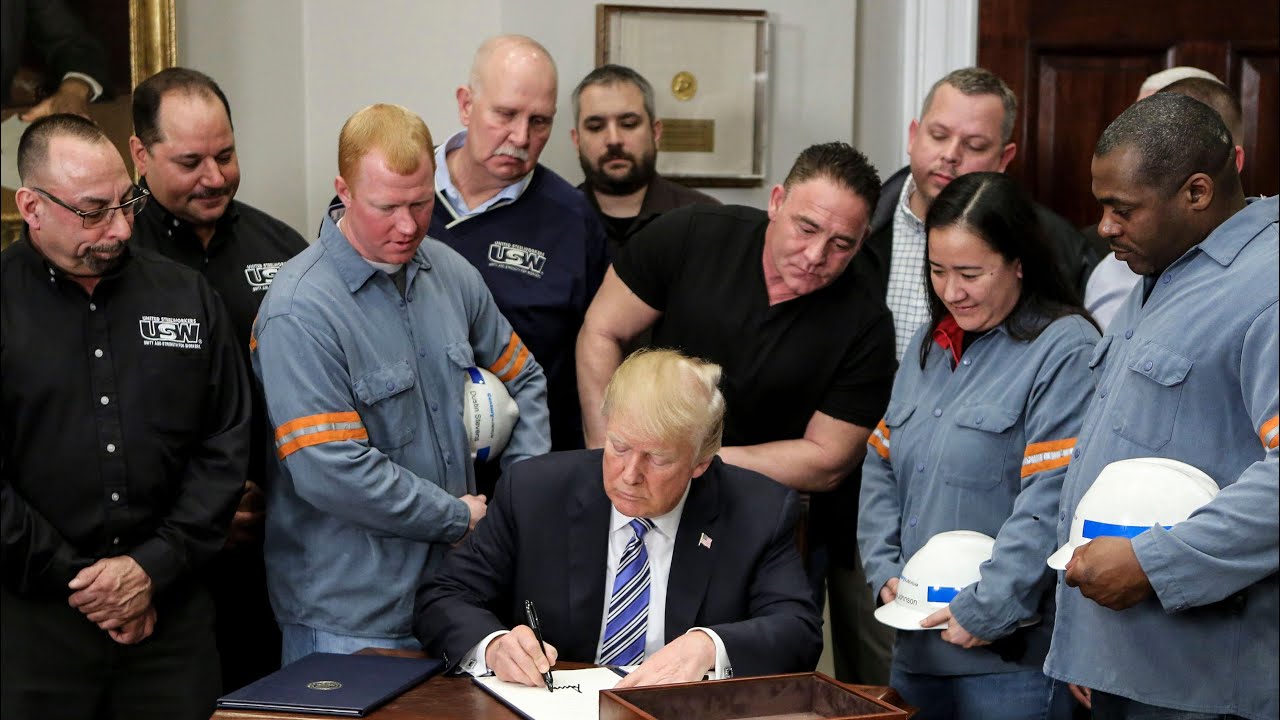 Trump kills off steelworker's father during chaotic tariffs announcement - YouTube