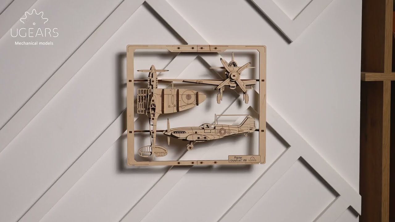 Ugears 2,5D drevené mechanické puzzle stíhacie lietadlo
