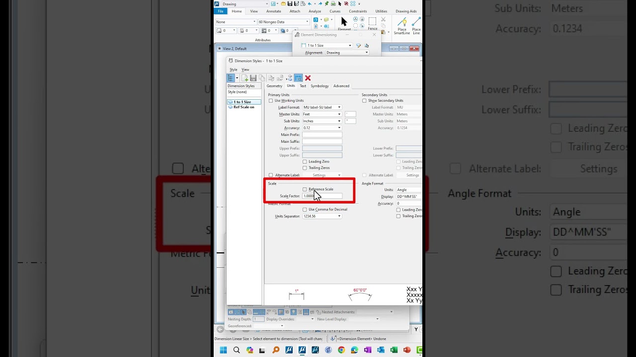 Dimensioning and measuring Scaled Reference