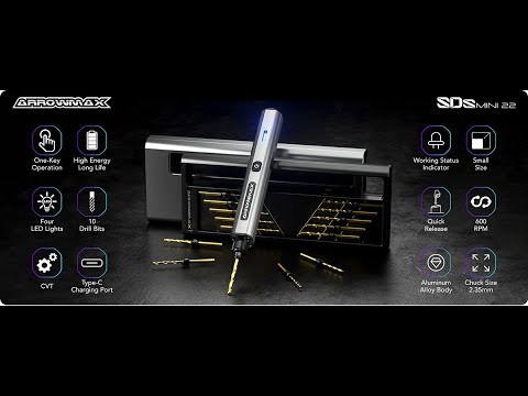 ARROWMAX, SDS Mini22 міні-дриль у комплекті з алюмінієвим корпусом і 10 свердлами,покращенна оновлена версія АКБ 500 мАг 600 об - фото 1 - id-p2506482596